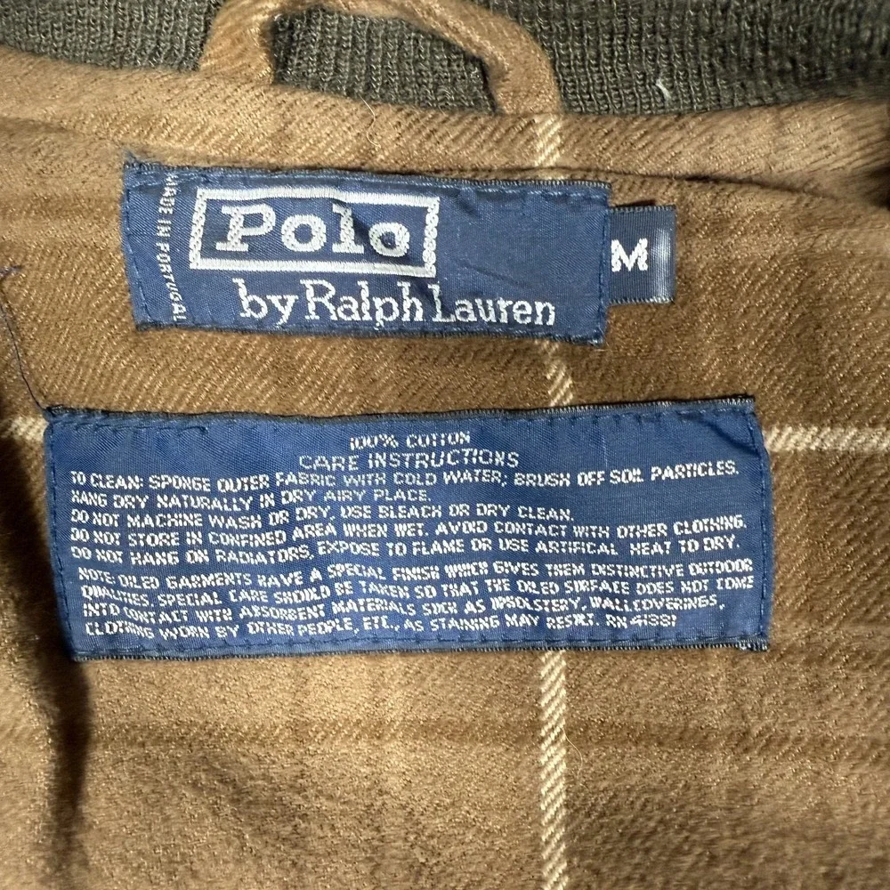 Polo Ralph Lauren Jacket Mens Medium Brown Oilcloth Diamond Quilted Bomber Waxed